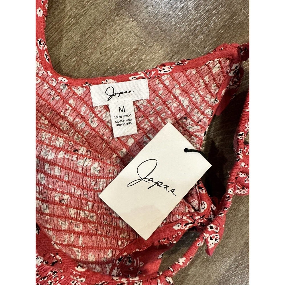 NWT Japna Women's Bodycon Stretch Dress Red Floral Sleeveless Ruffle V Neck - M - Picture 5 of 11